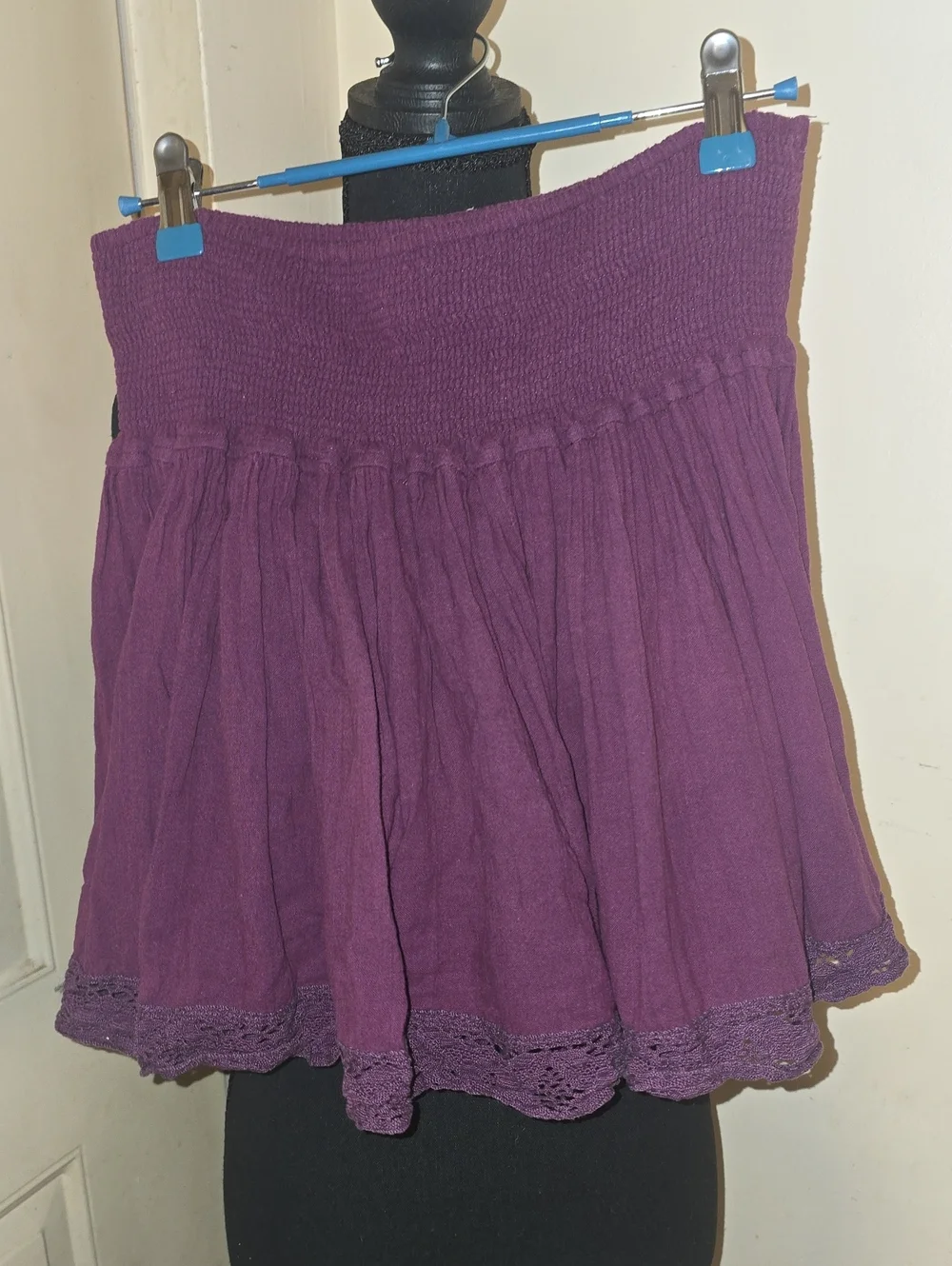 Purple Smocked Waist Crochet-Hem Skirt